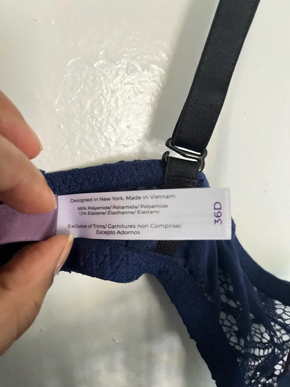 Adore Me Sheer Black Babydoll Chemise with Navy Lace Bust - Picture 6 of 10